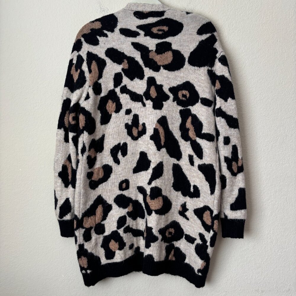 Altar'd State Boho Cozy Leopard Printed Open Front Longline Cardigan Sweater - Picture 9 of 10